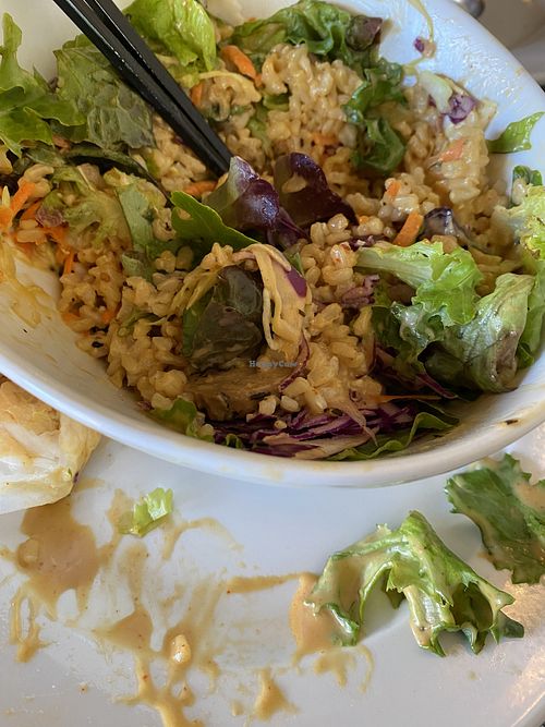 Dragon bowl - ask for half the sauce or on the side. This was after I wiped some off with my napkin   at Kameleon Food and Drink in Quadra Island