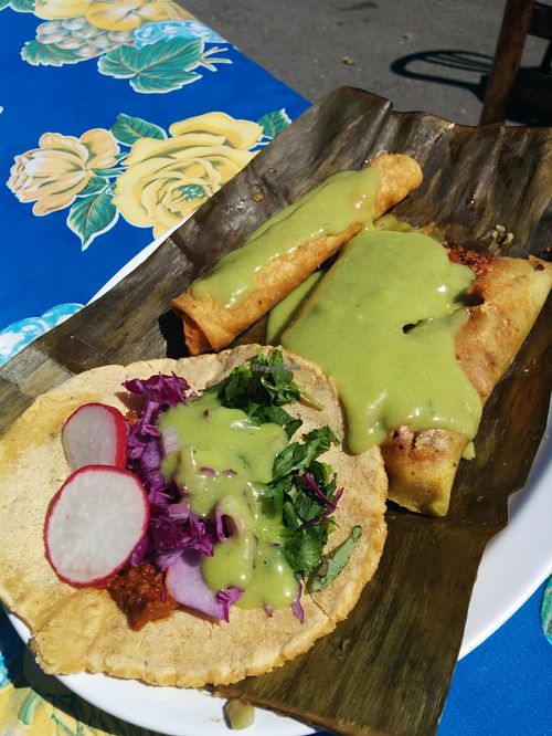 tamale, taquito, taco  at Flacos in Berkeley