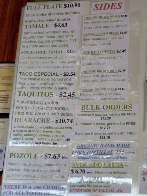 Menu at Flacos in Berkeley