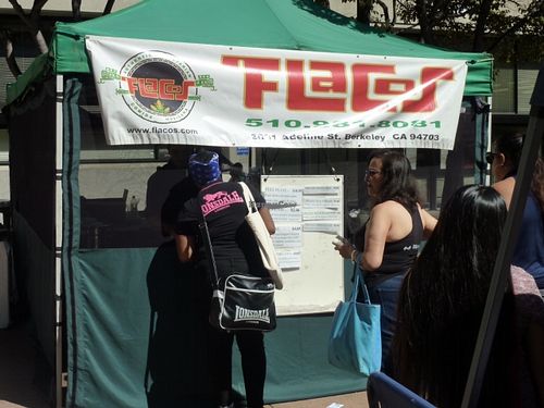 Flacos serving up vegan deliciousness at Vegan Soul Wellness Festival. Excellent, as usual, taquitos, beans & rice. Sold out before Fedtival ended, so missed out on tamales that day. at Flacos in Berkeley