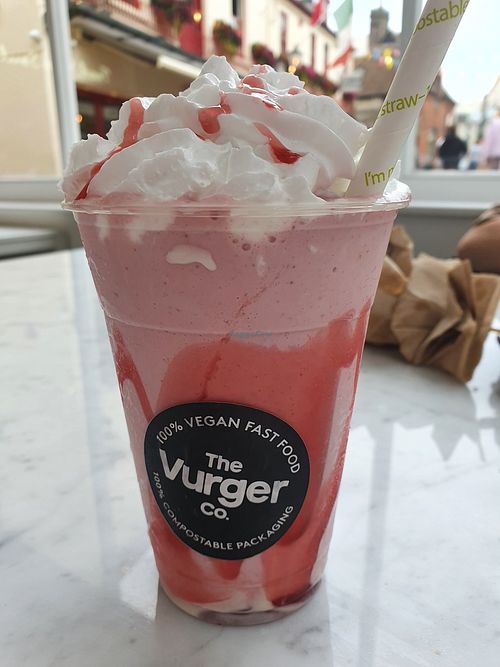 Strawberry milkshake with whipped cream at The Vurger Co in Brighton