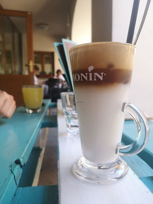 Ice coffee with rice mylk at Gouf in Tolmin