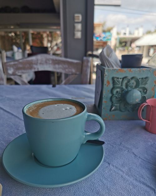 If plant based milk was available on the island, it was usually only Almond milk, like in this case. at Sweet Revenge in Zakinthos