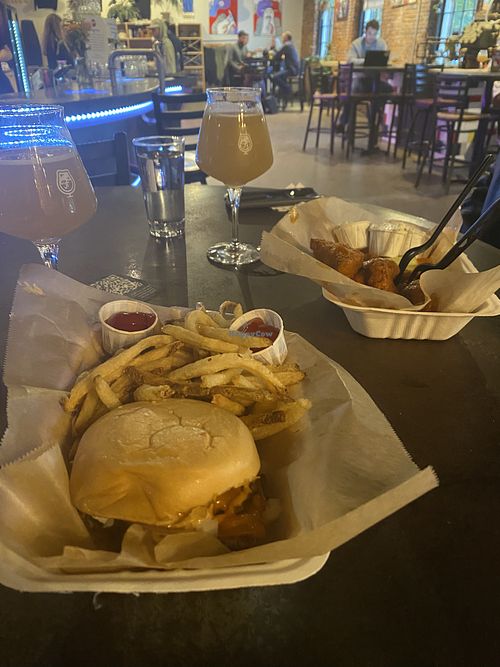 Double burger and Buffalo cauliflower! at Dos Feos in Burlington