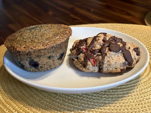 Blueberry muffin and chocolate strawberry scone  at Little Barn Coffee House in Los Angeles