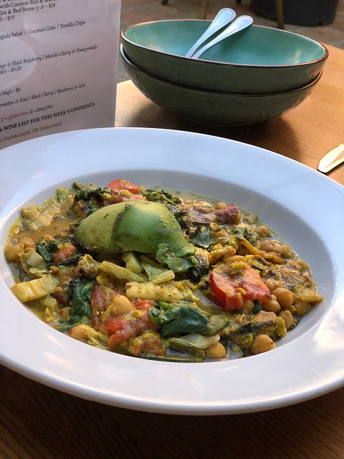 - Curried Tempeh & Vegetable Stir Fry with Coconut Rice & Red Beans, & Avocado
(we also ordered extra Rice & Red Beans since we were sharing) at Embermill in Santa Barbara