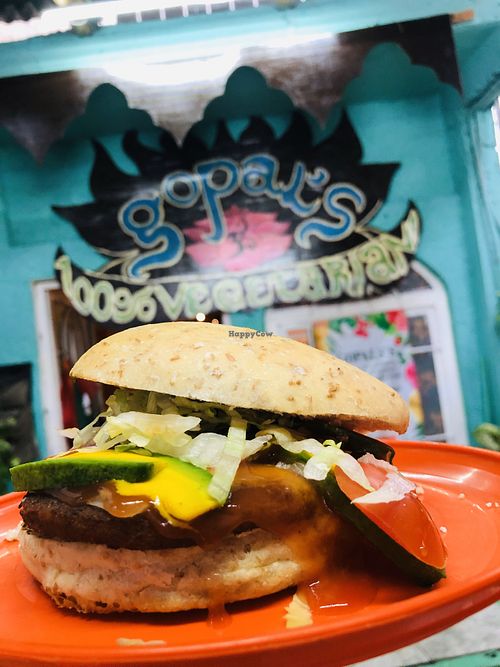 Really cheap, but delicious hamburguer  at Gopals - Vegetariano's in Cancun