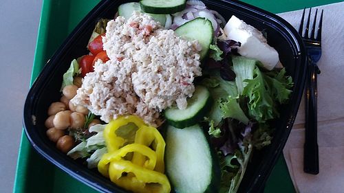 Plant-based tuna on greek salad at Walt Disney World - Landscape of Flavors in Lake Buena Vista