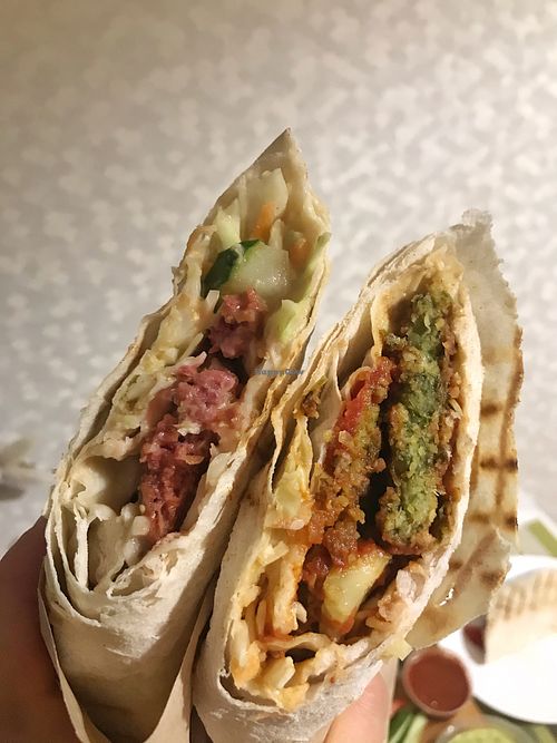 Cream-mustard and Mexican shavermas at Oh My Chickpea! in Irkutsk