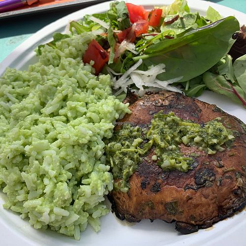 Portobello mushroom with rice and chimichurri sauce at The Mermaid Cafe in Catskill