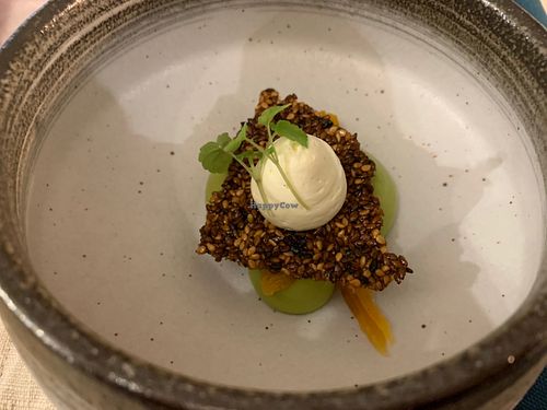 Vegan dessert. Avocado purée  at L'Arpège in Colmar