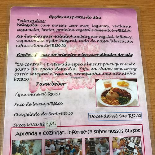 Menu at Broto de Primavera in Sao Paulo