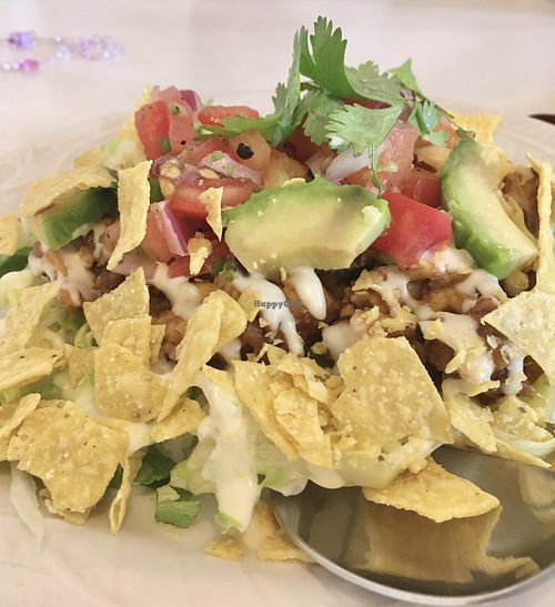 Tempeh taco rice with tempeh and mushroom taco “meat”, avocado, vegan mayo, and salsa.  at LoveUrth 러브얼스 in Busan