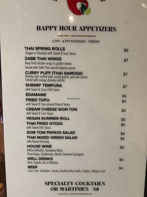 Happy Hour Menu  at Zabb Thai Cuisine Newport Beach in Newport Beach