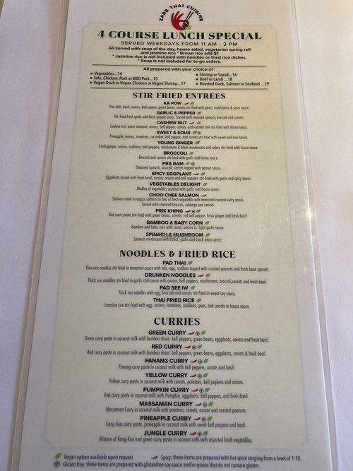 Lunch Menu  at Zabb Thai Cuisine Newport Beach in Newport Beach