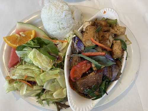 Spicy eggplant and tofu lunch special  at Zabb Thai Cuisine Newport Beach in Newport Beach
