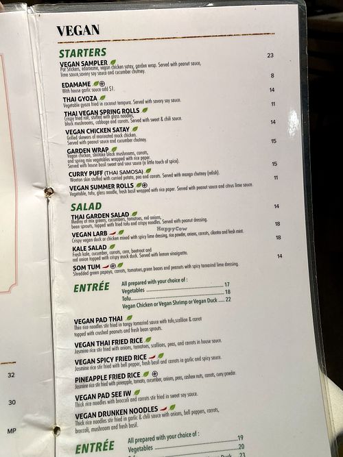 Vegan menu  at Zabb Thai Cuisine Newport Beach in Newport Beach