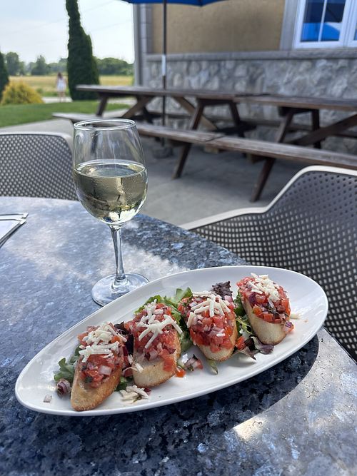 Bruschetta w/ vegan cheese   at Paglione Winery  in Kingsville