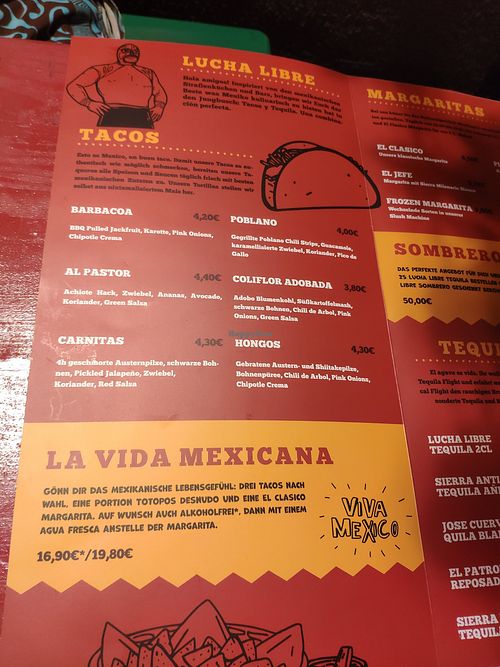 Taco menu at Lucha Libre in Mannheim