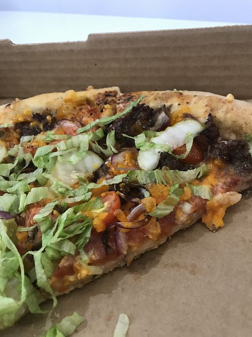 Cheeseburger pizza   at Down 2 Earth Plant Based Cuisine in Las Vegas