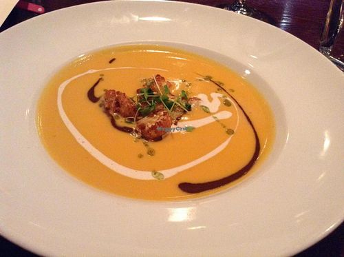 Cauliflower, sweet potato and red pepper bisque at Sprig and Vine in New Hope
