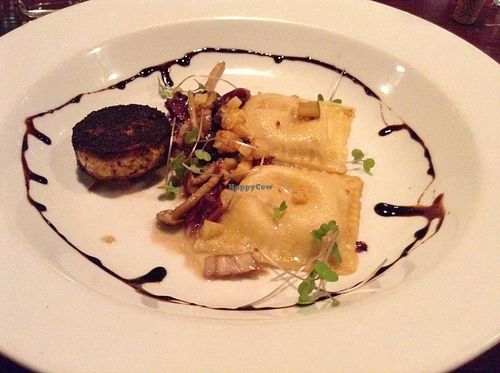 Kabocha squash ravioli with porcini and coffee-seared tofu at Sprig and Vine in New Hope