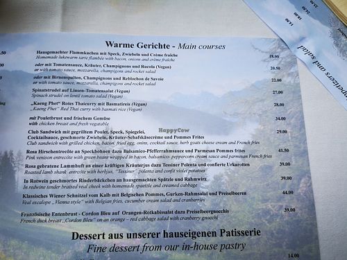 Menu at Schatzalp Snow Beach in Davos