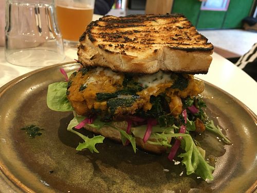 Vegan burger at Sunday Cantina in Raumati