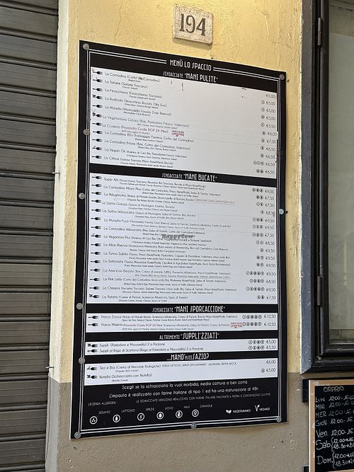 Menu  at Lo Spaccio in Arezzo