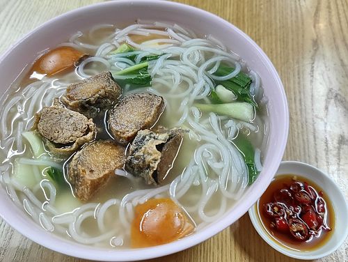Vegan sliced fish soup with noodles at Yuan Xiang Vegetarian Food 圆香素食馆 - Changi in Central Singapore