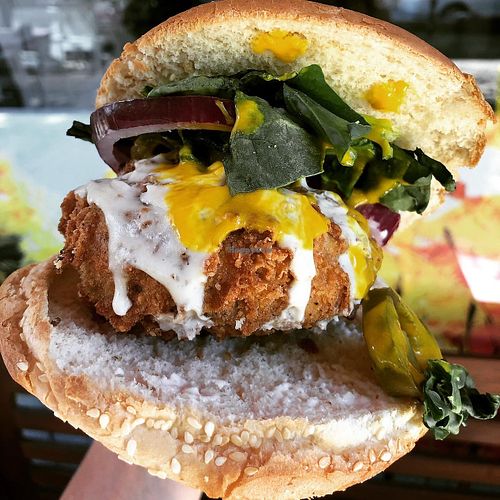 Fried chickun burger at Veganzza in Istanbul