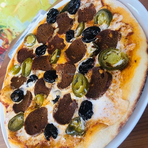 Pepperoni pizza (spicy) at Veganzza in Istanbul