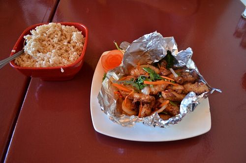 Basil Tempura and Brown rice at Garden Fresh in Palo Alto