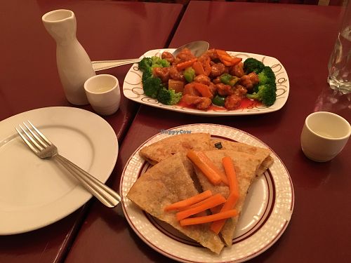 Scallion pancake (appetizer) and sweet and sour pork  at Garden Fresh in Palo Alto