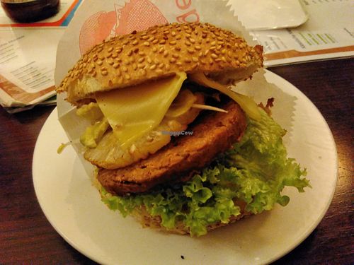 Hawaian burger at vego Foodworld in Berlin