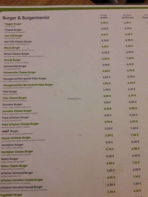 Menu as per October 2017 at vego Foodworld in Berlin