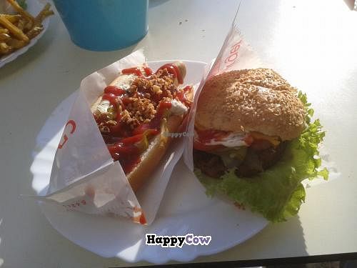 Bacon cheese burger and hot dog at vego Foodworld in Berlin