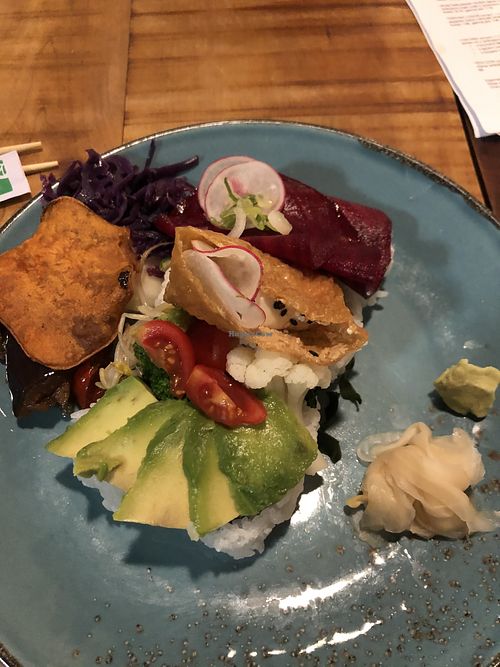 vegan sushi (trust me there are 6 of them underneath the vegetables) at Sato Bento in Ljubljana