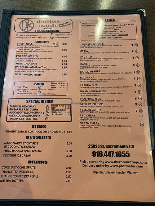 Menu  at Drunken Noodle in Sacramento