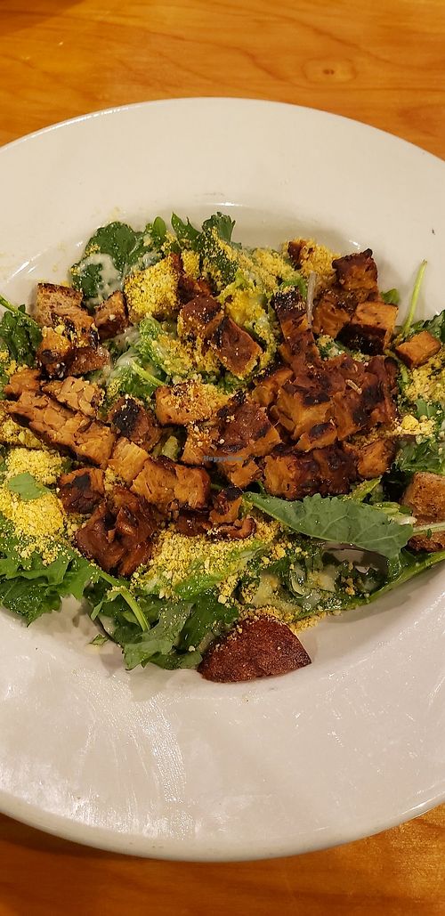Ceasar Salad with Tempeh and croutons at Seva - Ann Arbor in Ann Arbor