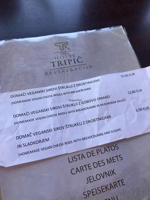 vegan menu at Hotel Tripič in Radovljica