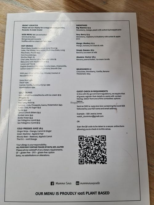 Menu, drinks at Mamma Says in Fairfield