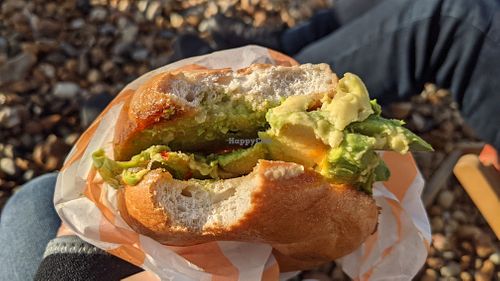 Avocado & chilli jam bagel at Kiosk in Lyme Regis