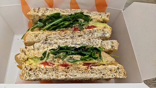 Roast vegetable avocado & houmous sandwich at Kiosk in Lyme Regis
