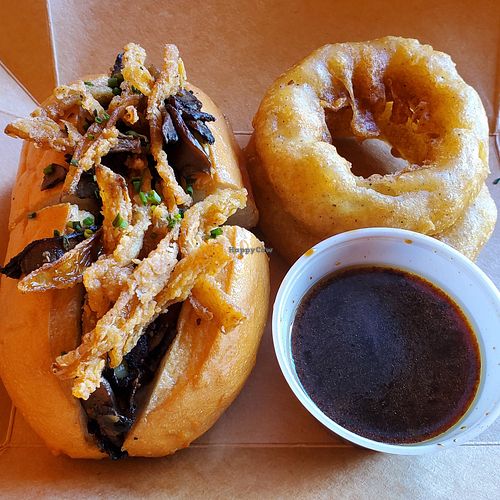 Mushroom Dip Sando & Onion Rings at Modern Times Leisure Town in Anaheim