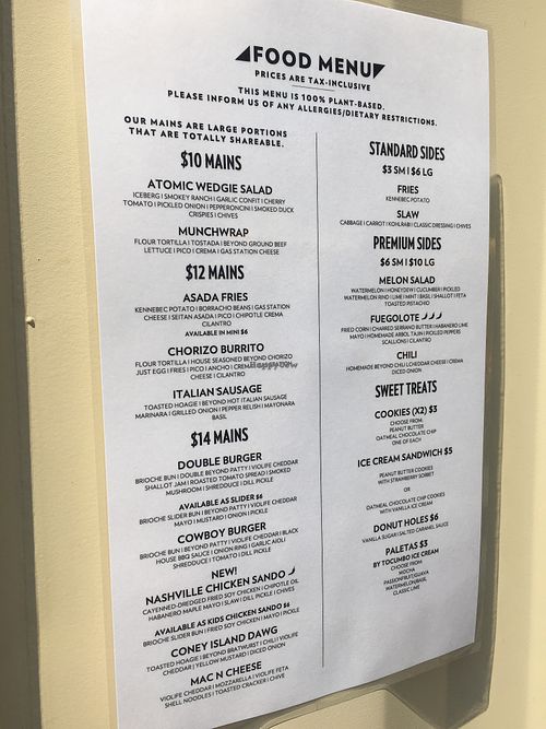 All vegan menu at Modern Times Leisure Town in Anaheim