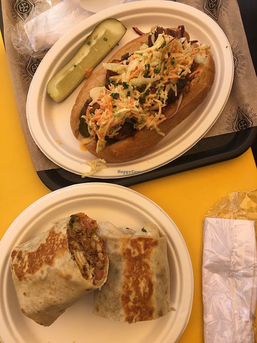 Nashville Chicken Sando and Chorizo Burrito  at Modern Times Leisure Town in Anaheim