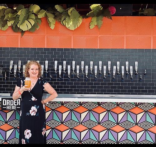 Removed mask briefly for picture infron of poolside bar at Modern Times Leisure Town in Anaheim