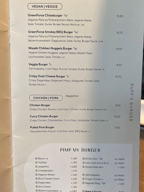 3 vegan burgers and a couple of ‘pimp’ options  at Food Lounge Bergedorf in Hamburg