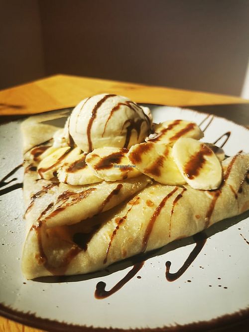 Crepe vegan with Vanilla Ice , Banana and Chocolate sauce at Beb & Bene in Freiburg